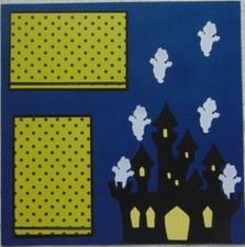 12X12 HALLOWEEN HAUNTED HOUSE GHOSTS PREMADE SCRAPBOOK PAGE LAYOUT - TONYA 4468