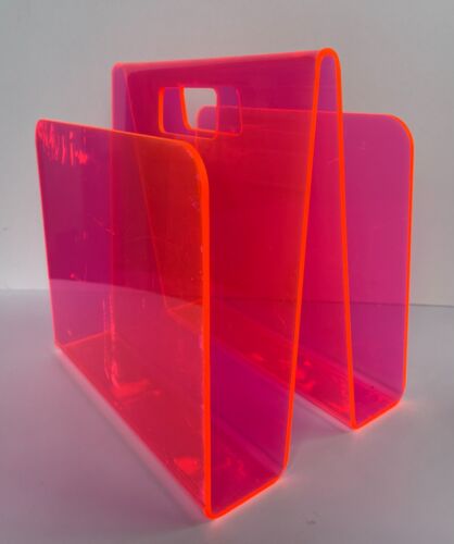 Vintage Vivid Pink & Orange Magazine Rack DayGlo Neon Lucite Acrylic Neil Small - Picture 1 of 12
