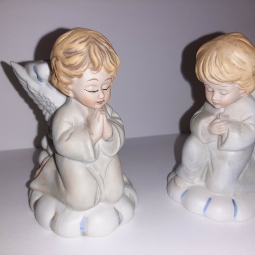 Praying Angels On Clouds Candle Holders Christmas Around The World Set 80s Vtg - Picture 3 of 7
