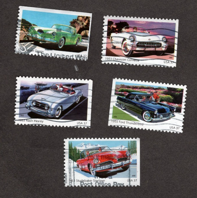 #3931-5 Sporty Cars of the 1950's Stamps, Used Set, 37 cent, Off Paper ...