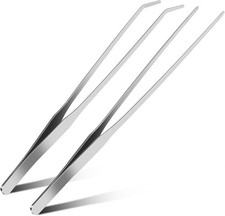 2pc-10.6"Aquarium Tweezers,Stainless Steel Straight and Curved Silver