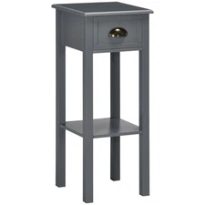 2-Tier Nightstand Side Table w/ Drawer & Shelf for Living Room or Bedroom, Grey