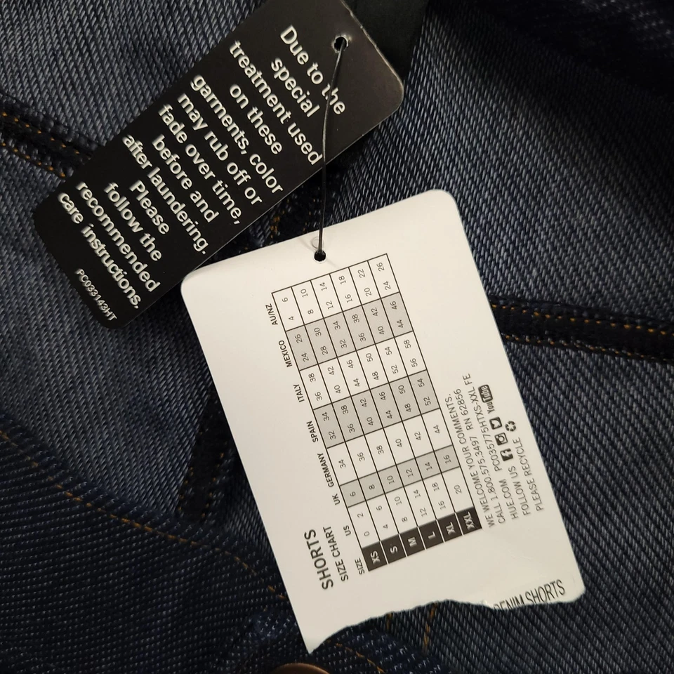 Pantalones Cortos Tono Para Mujer Grandes Lavado Índigo Profundo Denim Bermudas Puños Enrollados Elásticos Nuevos Foto 4 de 4