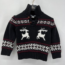 Janie And Jack Fair Isle Blue Collar 1/4 Button Shawl Sweater Size 3 Reindeer