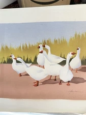Still Life Bird White Geese In Grasses Painting On Canvas 11.5x13.75 8x10