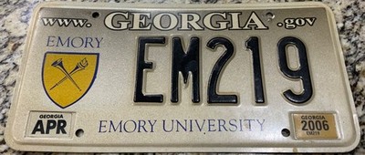 Emory University License Plate Georgia Tag No. EM219 Eagles 2006 Torch & Trumpet