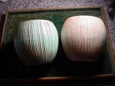 FRANKOMA T7 PAIR OF COCONUT TIKI MUGS GREEN & LT. BROWN