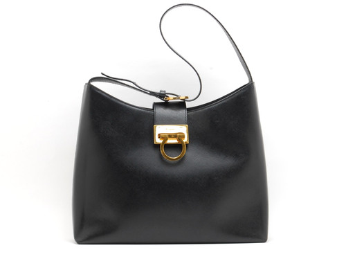 Salvatore Ferragamo Gancini Shoulder Bag Leather Black