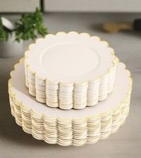 PREMIUM 60 Pc Ivory Scalloped Plastic Plates with Gold Trim 30 Dinner 30 ...