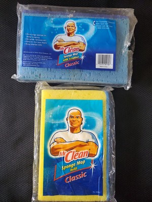 Mr Clean Classic Sponge Mop Replacement Head Scrubber Snap On Large Lot of 2