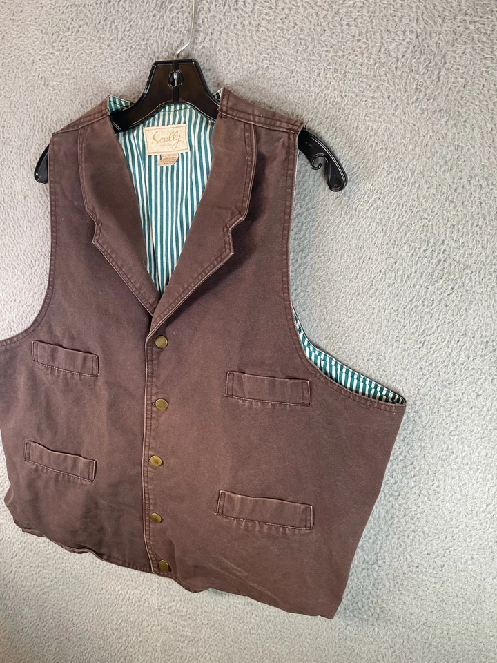 Chaleco Scully Western Wear Para Hombres 2XL Marrón Frente Abierto Rodeo Suroeste Caballo Foto 2 de 4