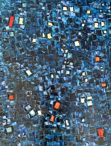Abstrait Mosaïque Bleue Impasto Peinture Huile sur Toile Original Moderne Peinture - Photo 2/9