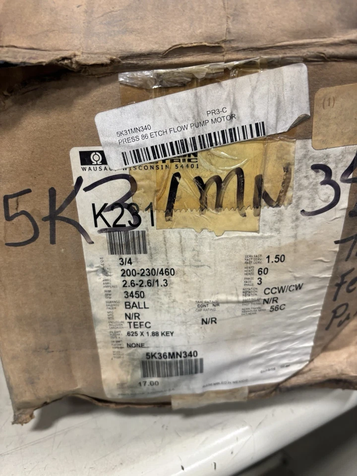 NEW GE 5K36MN340 Motor K231 3ph 3/4hp 200-230/460V 60hz 3450rpm TEFC-56C - Image 2 of 4