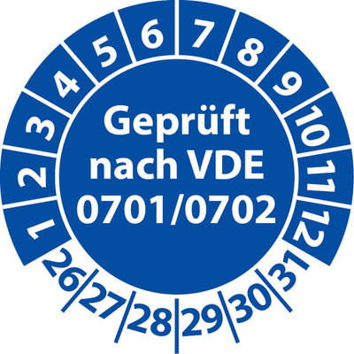 Prüfplakette Geprüft nach VDE 0701 / 0702, Prüfaufkleber, Prüfetikett, Plakette