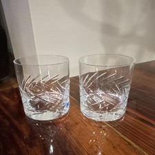 Zwiesel Glas Etched Clear Round Whiskey Old-Fashioned Glasses Abstract Set of 2