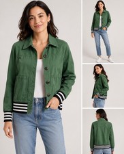CAbi Green Utility Jacket with Striped Ribbed Cuffs Size S