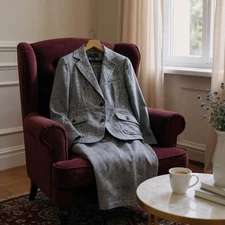 Talbots Tweed Wool Blend Sheath Dress & Jacket Suit Set Gray Career Womens 6 8