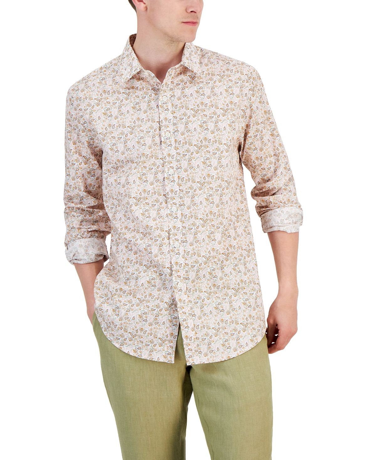 Club Room Men's Cotton Stretch Elevated Party Paisley Shirt Multicolor-Large