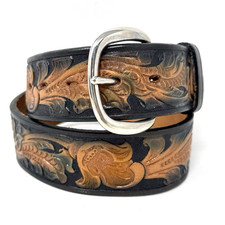 Nocona Western Tooled Leather Belt Womens 30" Waist Black Brown Embossed Floral
