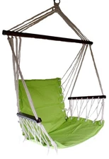 All-around outdoor hanging chair, rattan rope swing chair with cushion, green
