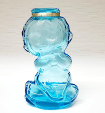 Vintage Aqua Blue Glass Baby Piggy Bank Coin Bank Retro Decor Collectible Japan
