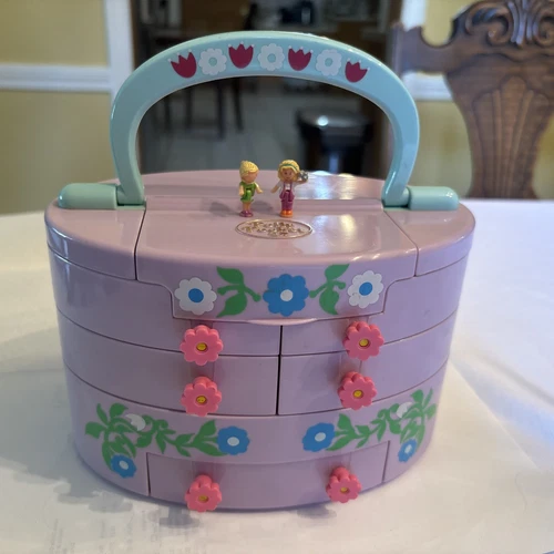 1991 Polly Pocket Purple Pull-Out Playhouse Jewelry Box Set T14. 2-Polly Figures