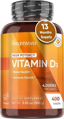 WeightWorld Vitamin D3 4000 IU 400 Tablets - Bone & Immune Support