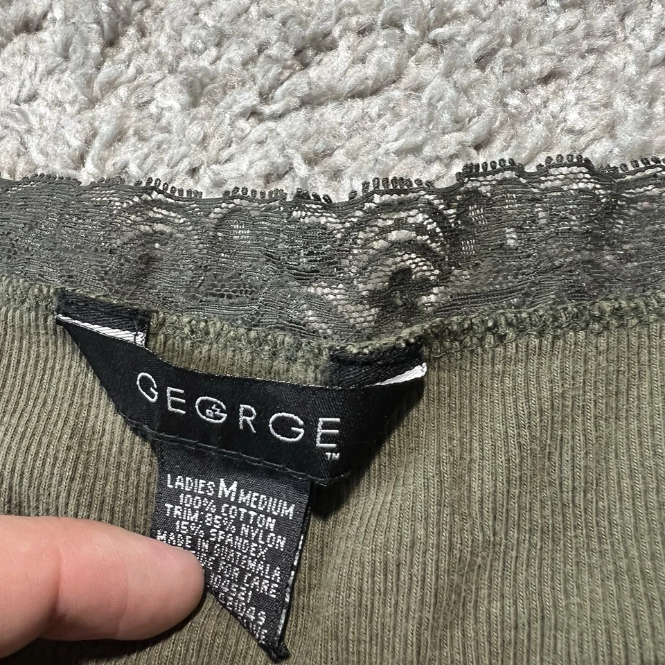 Винтажный Y2k темно оливковый армия зеленый женщин кружева Майка средний ребристый Fairycore - Изображение 2 из 4