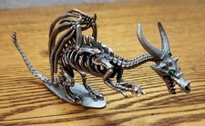 Fine Pewter Collection of (3), Skeleton Dragon, Wizard Castle, and micro dragon
