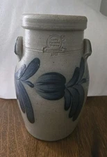 Vintage Rowe Pottery Works Stoneware Crock Jug Blue 1987 Salt Glazed 9.5"