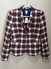 J.Crew Womens Plaid Wool Blend Schoolboy Blazer Jacket Gold Crest Buttons 12 NWT