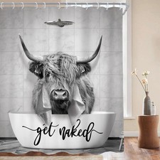 Funny Highland Cow Rustic Shower Curtain Bull Western Cattle 60Wx72L Inch