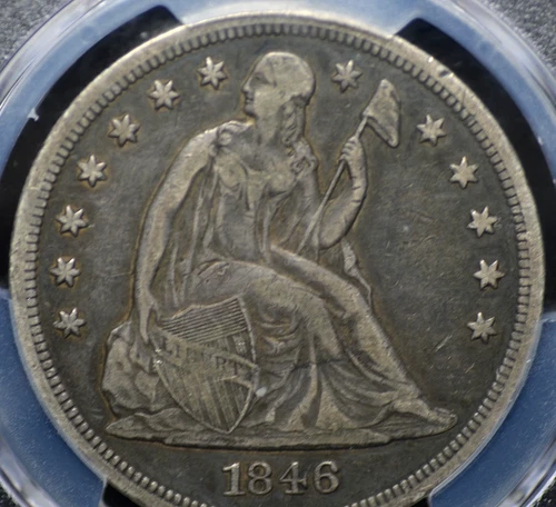 1846 SEATED LIBERTY "NO MOTTO" DOLLAR PCGS VERY CHOICE VF 35 EXCELLENT ORIGINAL