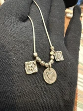 SILPADA N1587 Sterling Silver 3 Charm Flower Bird Heart Pendant Necklace