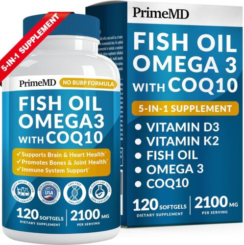 5-in-1 Fish Oil Omega3Fatty Supplements(2100mg) - Omega 3 Fish Oil with Vitamins