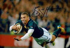 Bryan Habana Signed 12X8 Photo SPRINGBOKS South Africa AFTAL COA (2134)