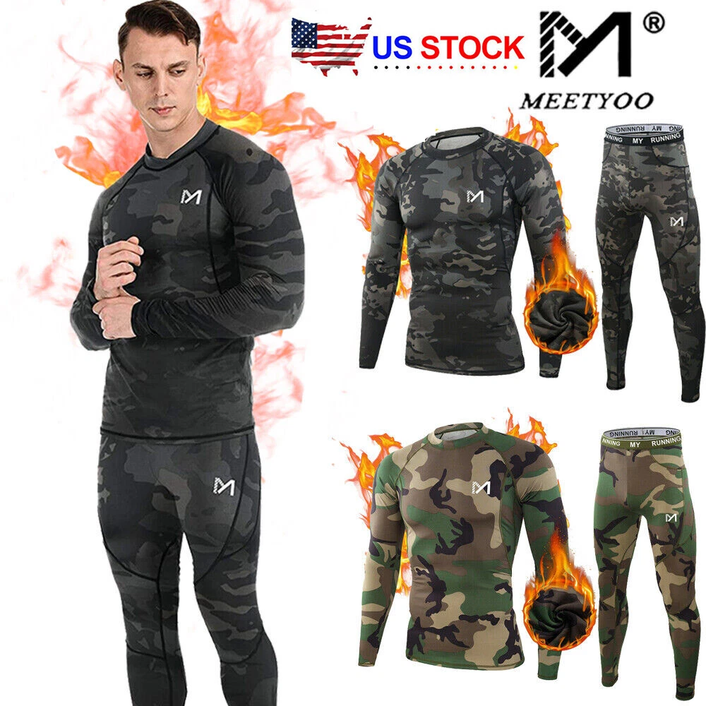 Camo Thermal Underwear for Men Long Johns Base Layer Shirt and Pants Set  Fleece