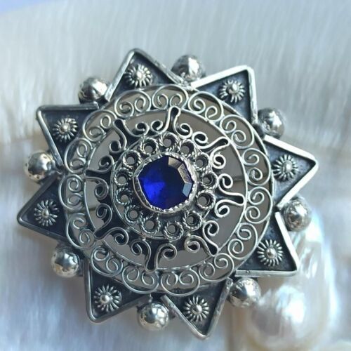 Vintage silver 800 filigree brooch Star Europe,1920-1950s, antique,11,4g - Picture 2 of 5