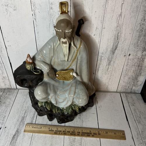 Vintage Chinese Mudman Glazed Pottery Figure Signed Very Heavy - Picture 23 of 23