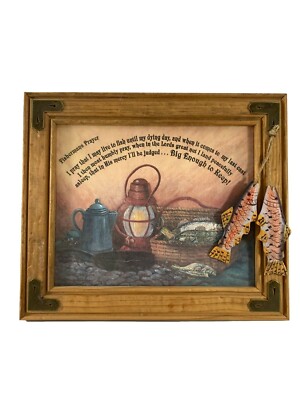 Fishermans Prayer Wood Framed 3D Fish Rustic Wall Hanging Man Cave 12.5X10.5''