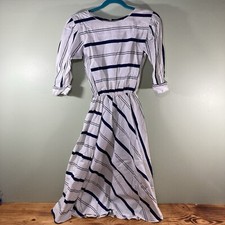 Vintage Choon California Dress 100 Cotton White w/ Stripes 3/4 Sleeve Size 7/8
