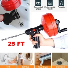 Drain Auger 25ft 1/4in Drum Plumbing Drain Snake Clog Remover Autofeed