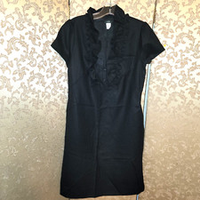 J. Crew Black 100% Wool Ruffle Shift Dress Size 4