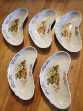 Vintage Set of Bone Dishes - Made in Germany - Crescent Shape Flowers Tableware