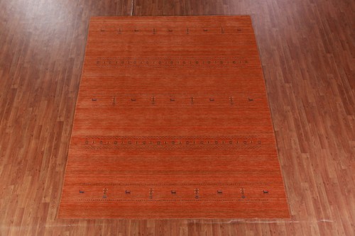 Artisan-made Orange Wool Area Rug Hand-knotted Gabbeh Carpet 8x10 ft - Picture 13 of 18