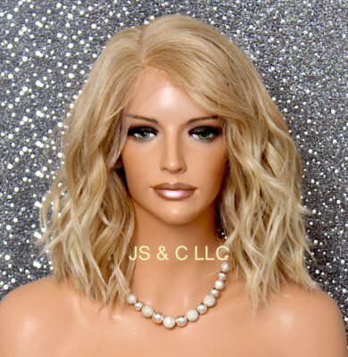 Human hair Blend Full Lace Front Wig Wavy Blonde mixed Medium bob Heat OK WBEZ