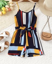 New Stylish Girls Stripped Cami Jumpsuit Colorblock Multicolor Romper Size 8Y