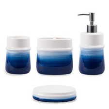 Navy Bathroom Accessories Set, 4-Piece Ceramic Bathroom Decorations Blue