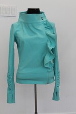 KARMA San Suu ruffle Sz S Zip jacket Blue Aqua Workout SWEATSHIRT NEW