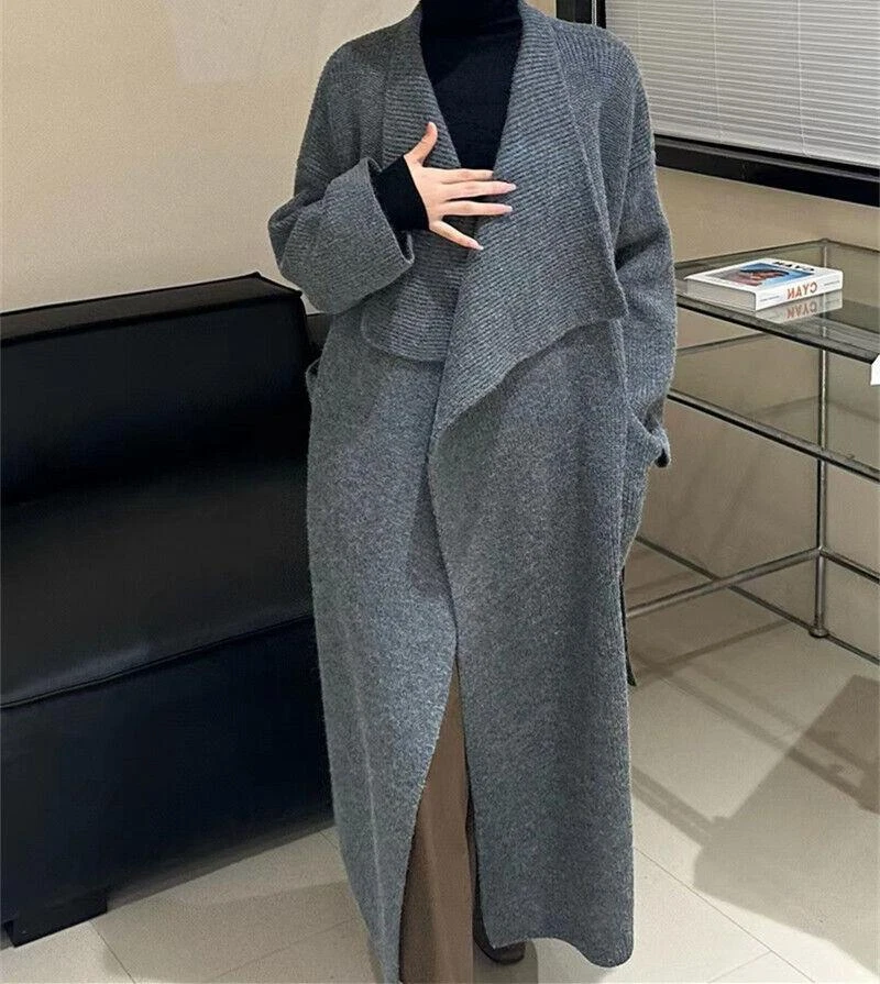 OFF WHITE Cardigan donna lavorato a maglia maglione maniche lunghe risvolto sciolto casual cappotto lungo